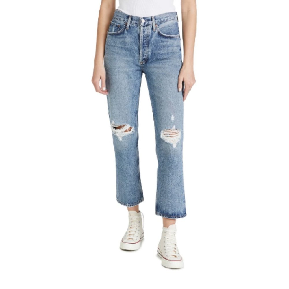 AGOLDE Lana Crop Mid Rise Vintage Straight Jeans Cornerstone Cut Off
